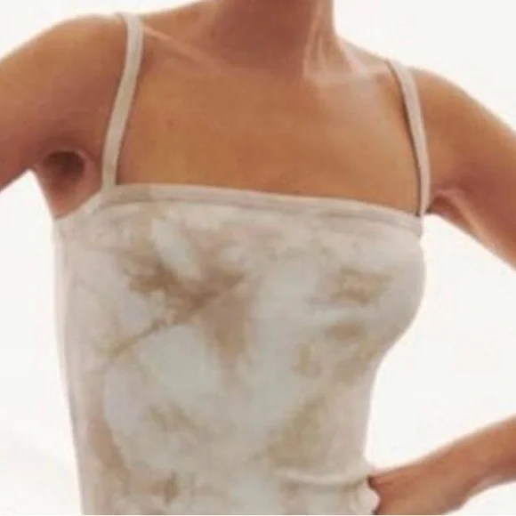 Zara Sleek Beige Tie-Dye Ribbed Fitted Dress with Thin Straps Women’s Small - Picture 3 of 9